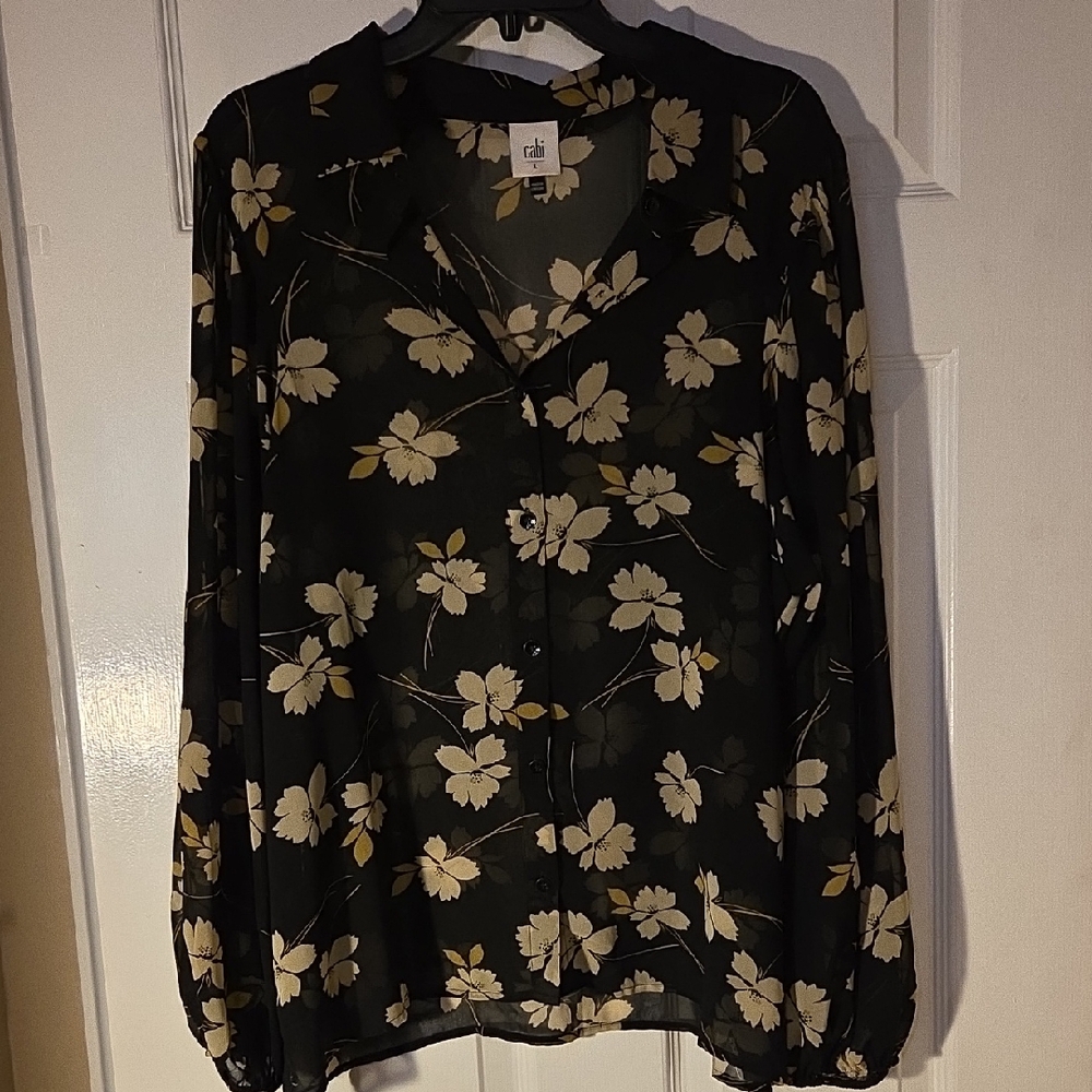 CAbi Black Floral Blouse